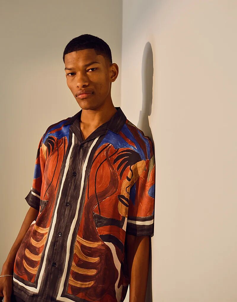 

Рубашка Topman с короткими рукавами и принтом лица в цвете «мультяшный»
