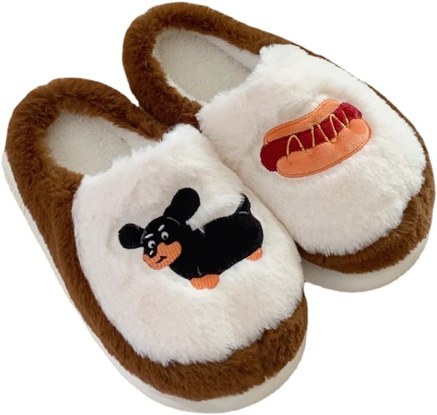 

Мягкие тапочки для женщин и мужчин, кавайные тапочки с собакой, пушистые, теплые, смешные тапочки, милые домашние тапочки Plonme, коричневый