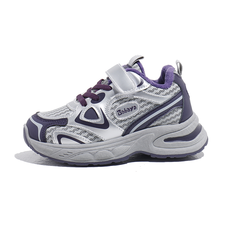 

Детские повседневные ботинки из искусственной кожи, нескользящие, износостойкие, водонепроницаемые, утепленные Kids Lifestyle Shoes Babaya, серебро фиолетовый