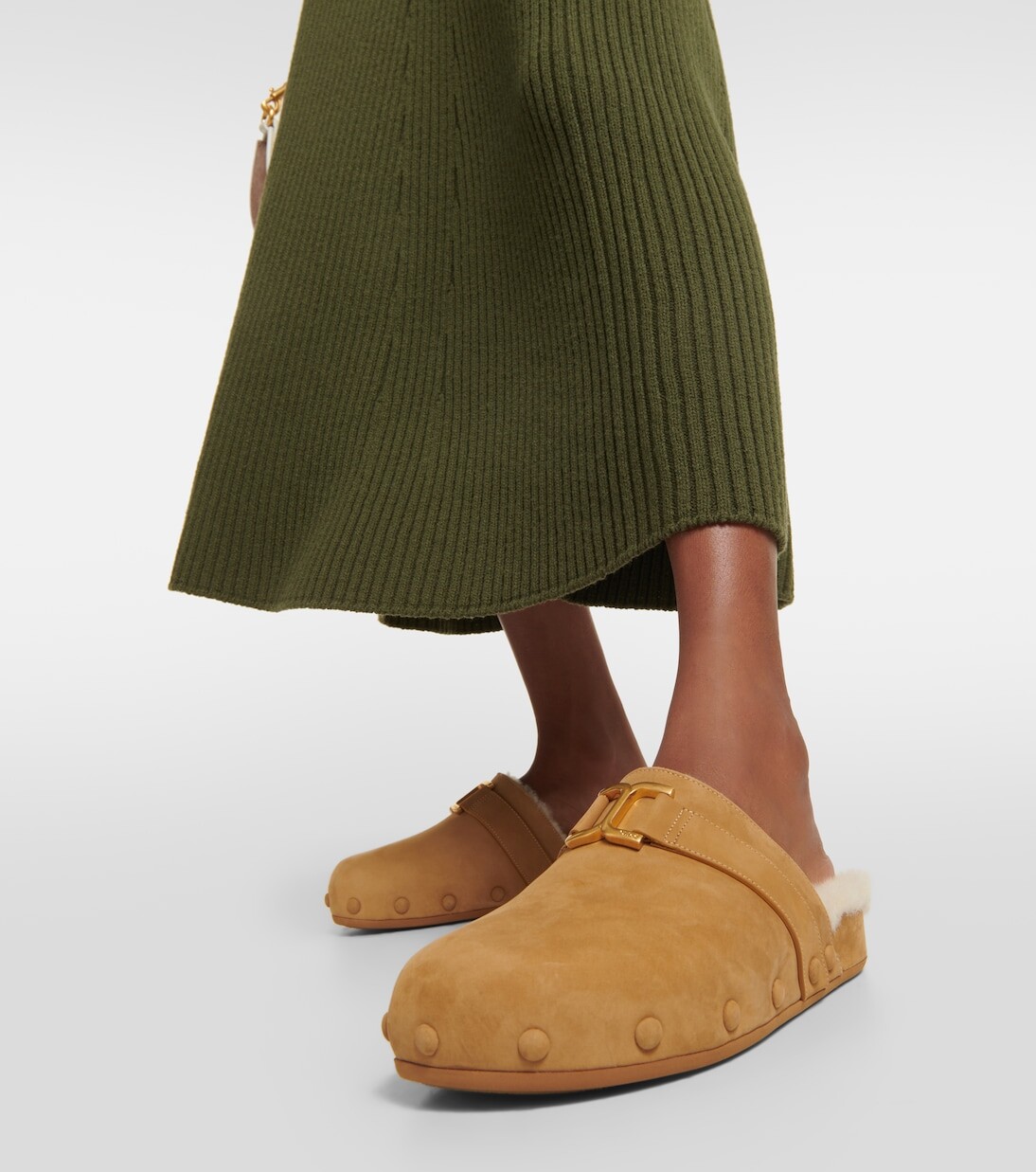 Тапочки marcie из замши и овчины Chloé, коричневый — фото 3
