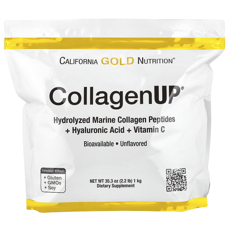 

California Gold Nutrition, CollagenUP, гидролизованные пептиды морского коллагена с гиалуроновой кислотой и витамином C, с нейтральным вкусом, 1 кг (2,2 фунта)
