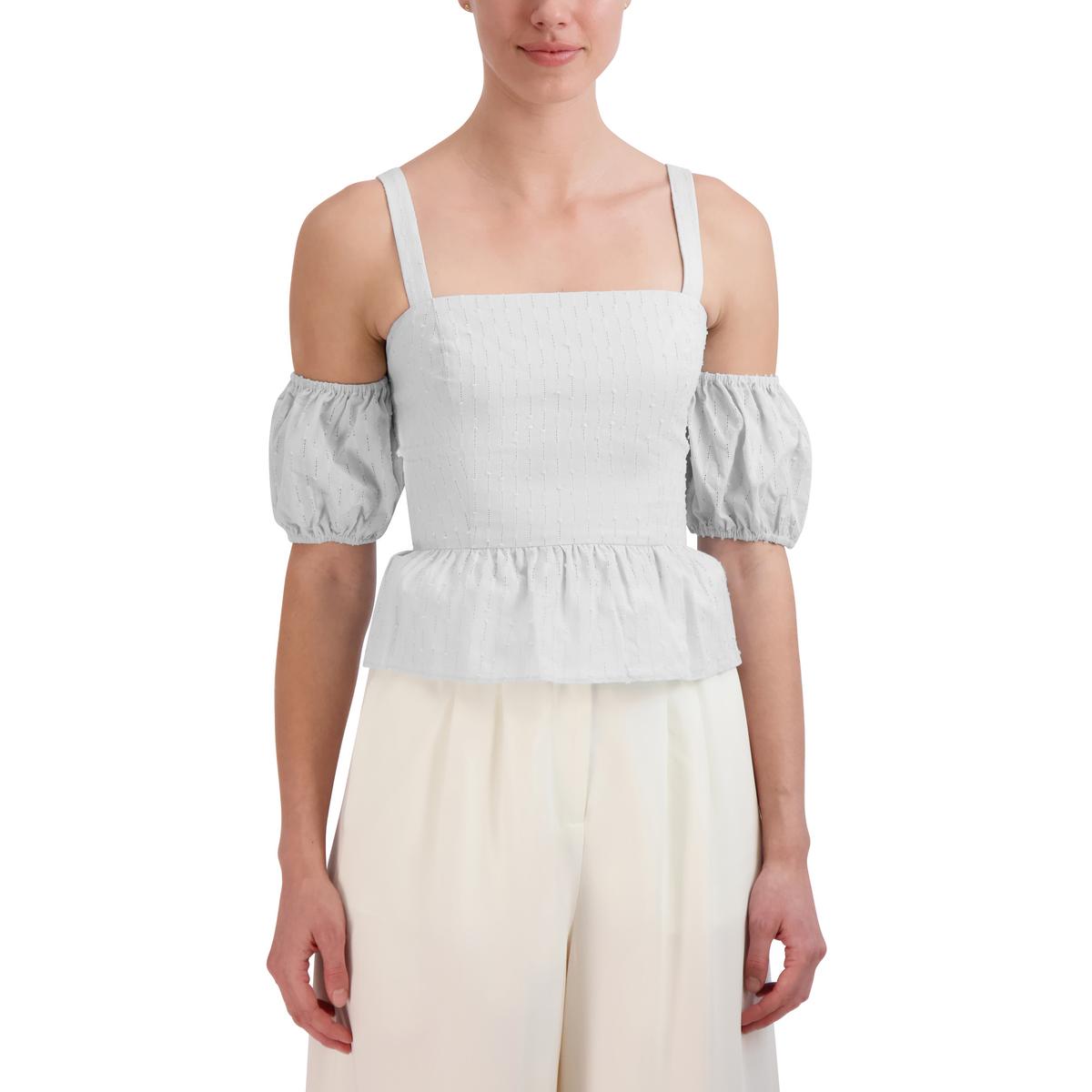 

Женский хлопковый топ с открытыми плечами и баской BCBGMAXAZRIA, цвет gardenia