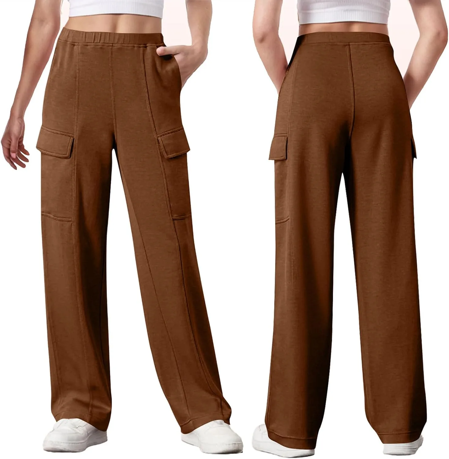 Женские карго брюки Slim Fit с эластичными манжетами Casual Streetwear в стиле джоггеров из легкой ткани Generic, кофейный — фото 4