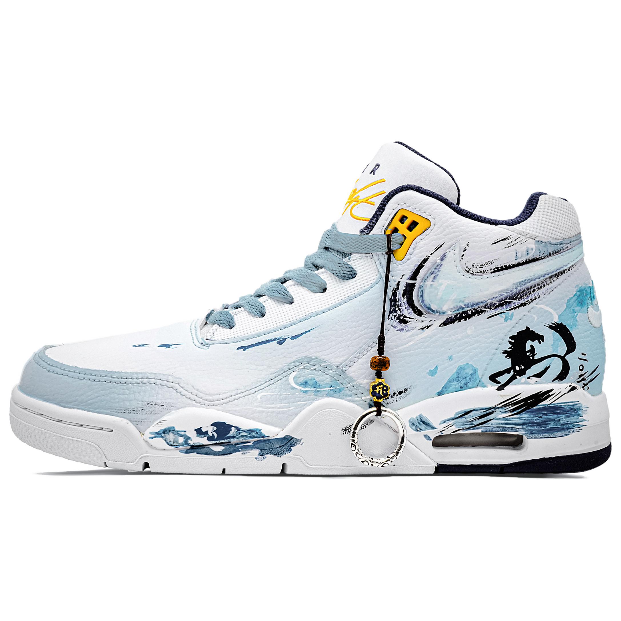 

Nike Кроссовки для баскетбола Flight Legacy Cyan Horse Coverage Support Height Increasing High top Vintage Basketball Shoes Men's Blue White