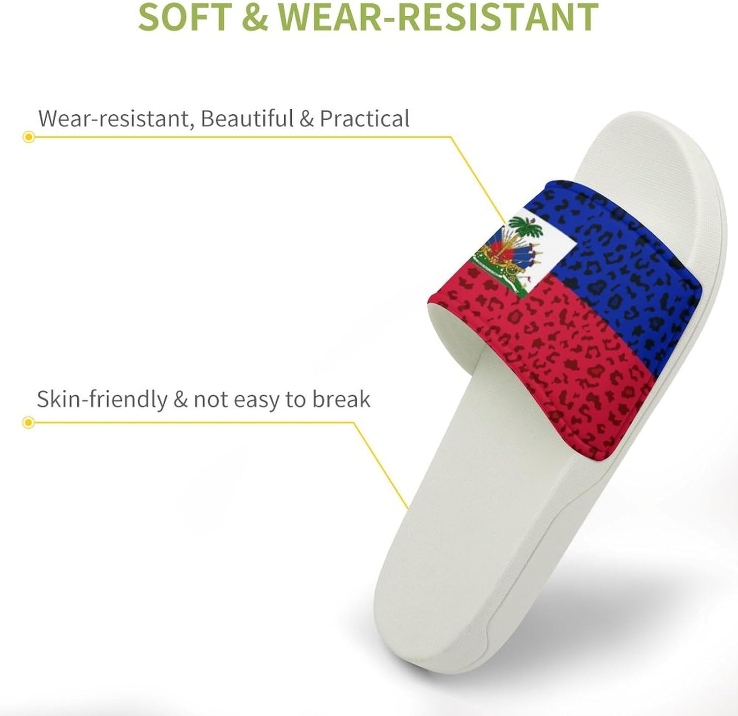 Тапочки GTABVECT с леопардовым принтом и флагом Гаити, для душа и дома, быстро сохнущие, не скользящие, для ванной и бассейна, женские и мужские, ПВХ, белый — фото 3