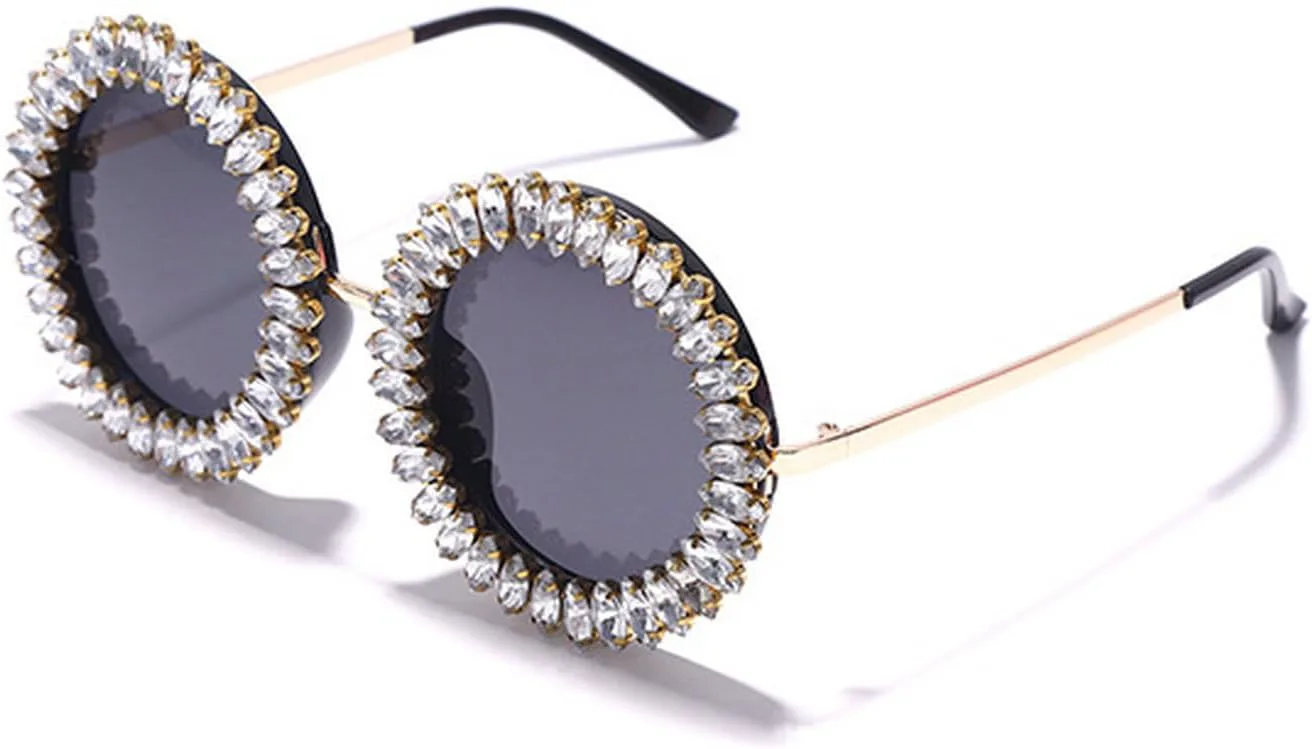 

Laureles Винтажные модные круглые солнцезащитные очки со стразами для женщин, большие бриллиантовые круглые солнцезащитные очки для мужчин и женщин, White