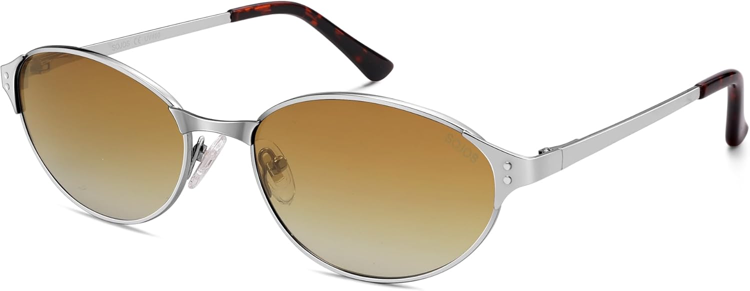 

Солнцезащитные очки SOJOS Retro Oval Polarized для женщин и мужчин, модные и стильные, в стиле «кошачий глаз» 90-х и 2000-х годов, модель SJ1266, Silver/Light Brown Gradient