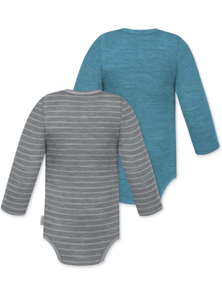 Normani Outdoor Sports Комплект из 2 детских боди с длинными рукавами из мериносовой шерсти "Туай" серо-голубого цвета — фото 2