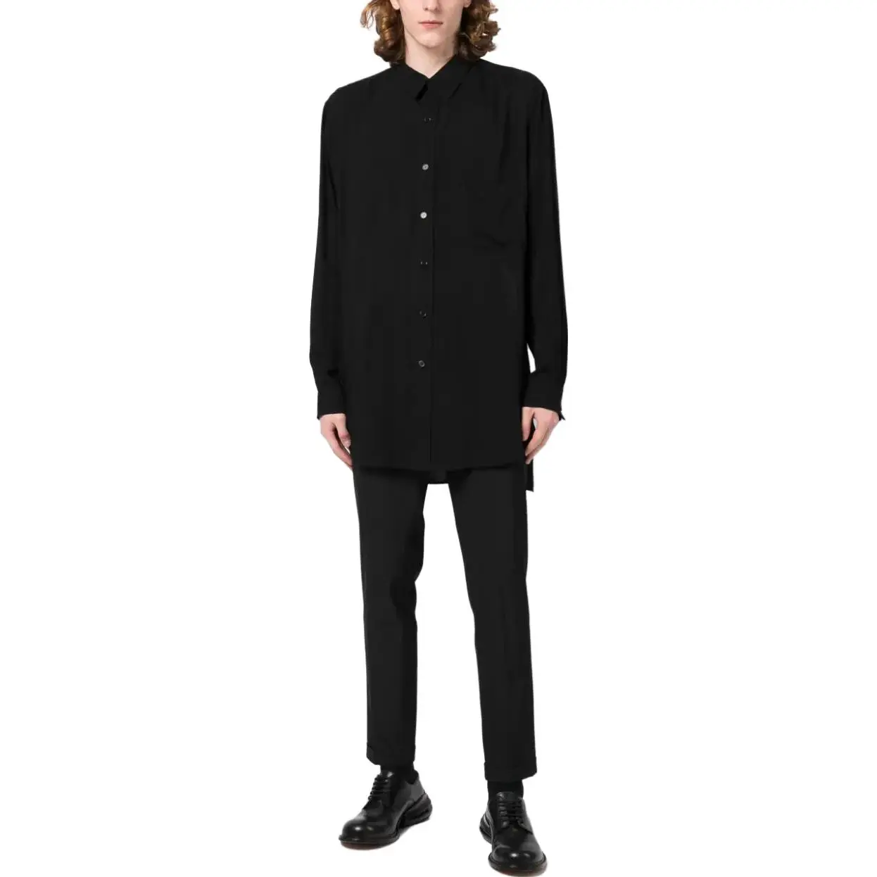 Рубашка с классическим воротником и спущенным плечом Yohji Yamamoto, черный — фото 3