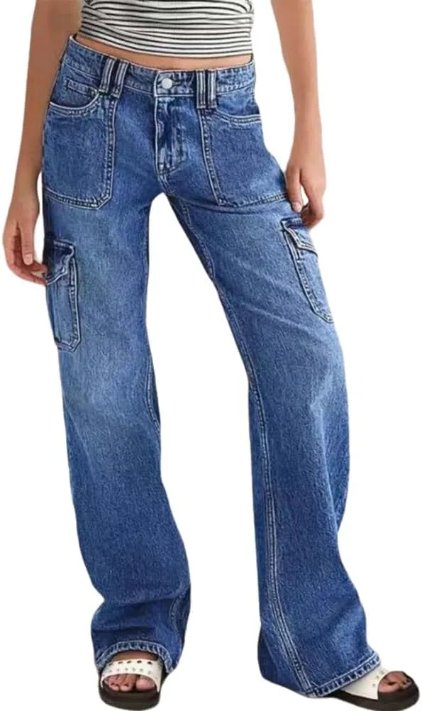 

Женские мешковатые карго джинсы casual mid rise stretch slim straight leg MRNYQBM