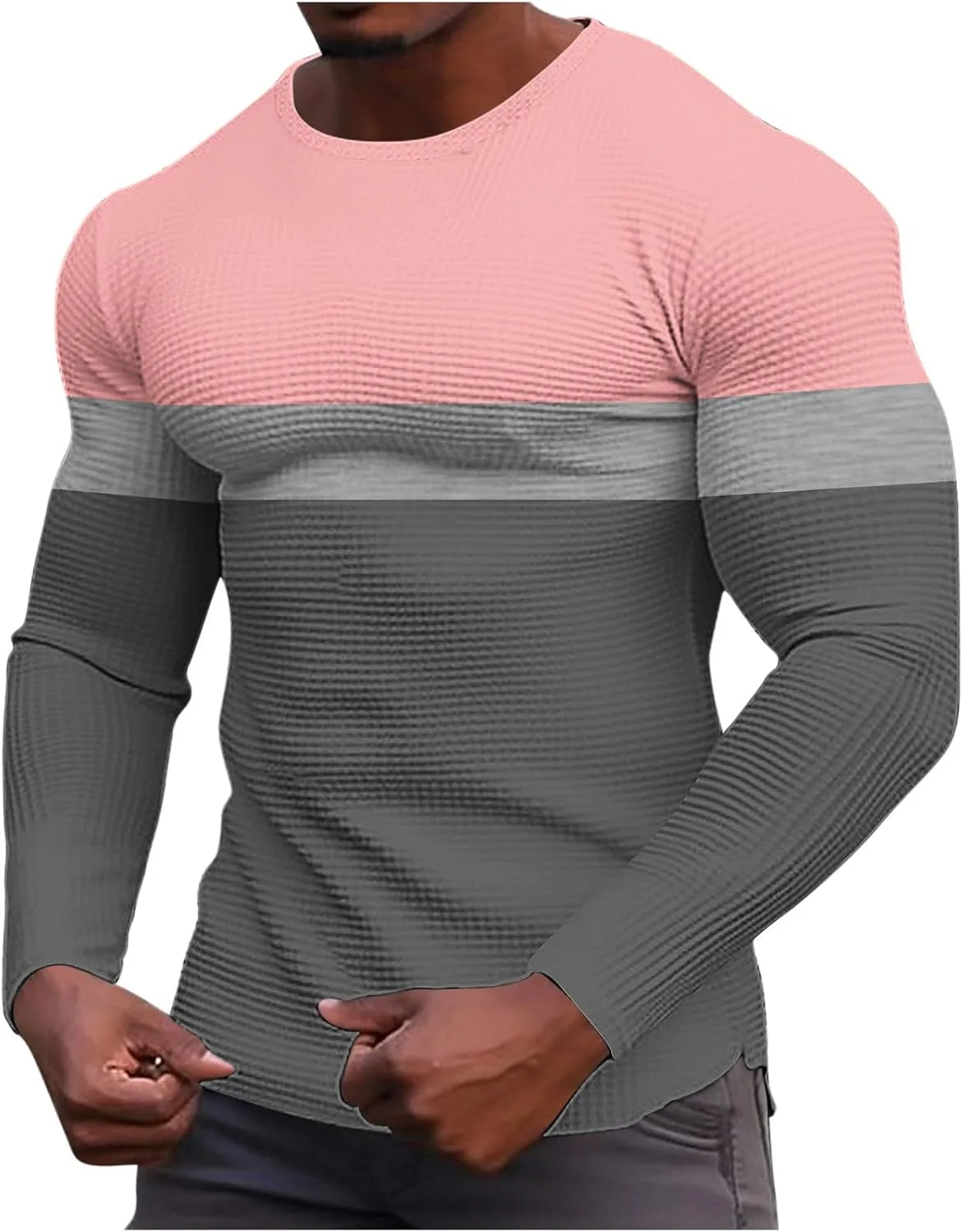 

Мужская футболка с длинным рукавом Color Block, Muscle Fit, Crewneck, легкая, быстросохнущая