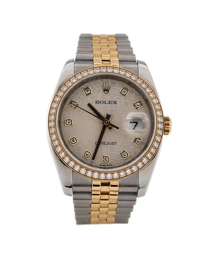 

Часы Oyster Perpetual Datejust Automatic из нержавеющей стали и золота с бриллиантовым безелем и маркерами 36 мм Pre-Owned Rolex, серебряный
