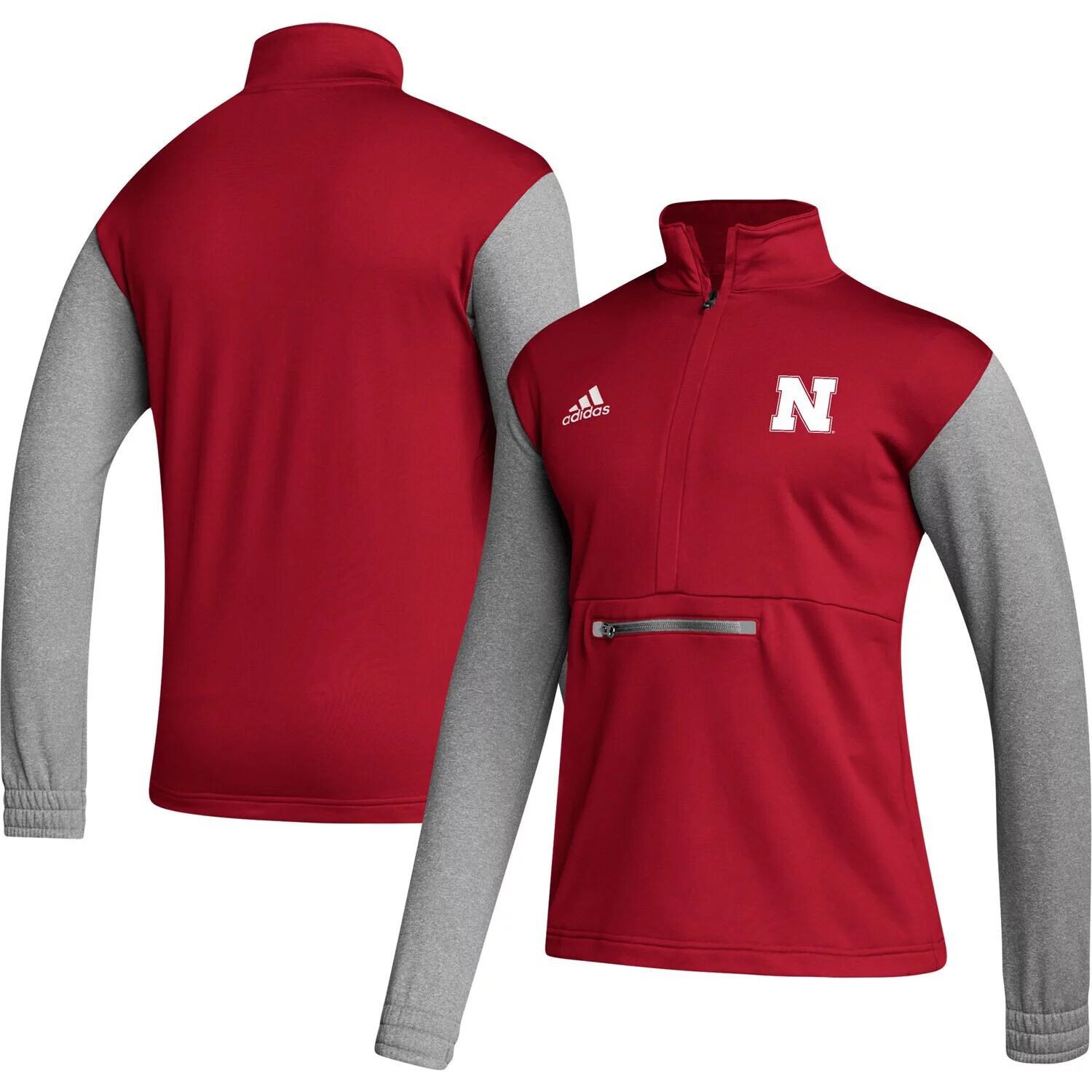 

Мужской топ с половиной молнии алый/серый Nebraska Huskers Team AEROREADY adidas