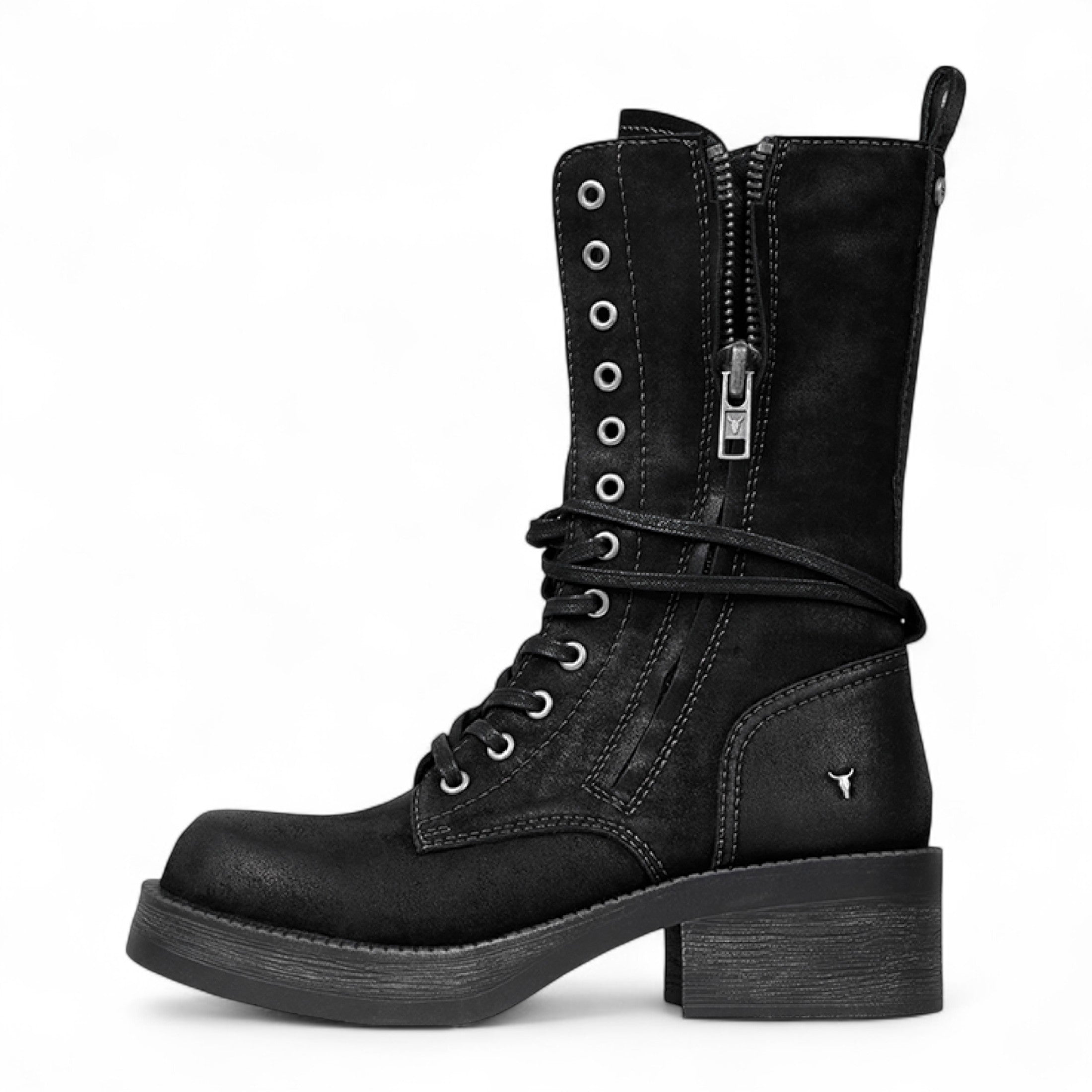 Windsorsmith Женские черные замшевые армейские ботинки до середины икры на шнуровке байкерские туфли - Gather — фото 3