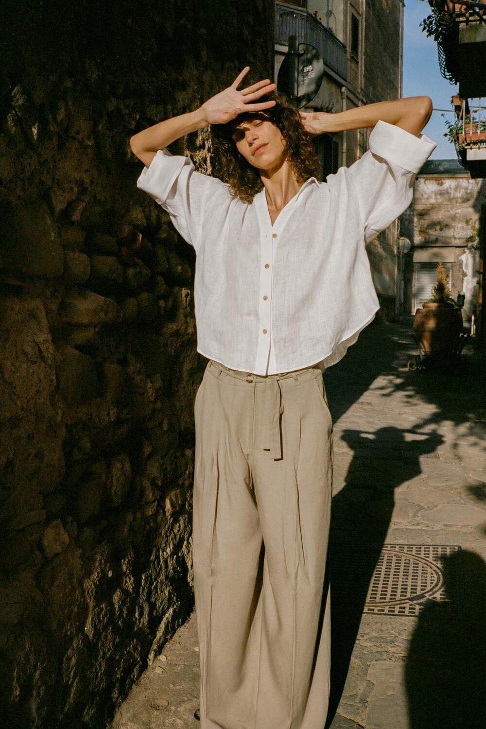 

Широкие брюки с поясом ZARA, средный кэмел
