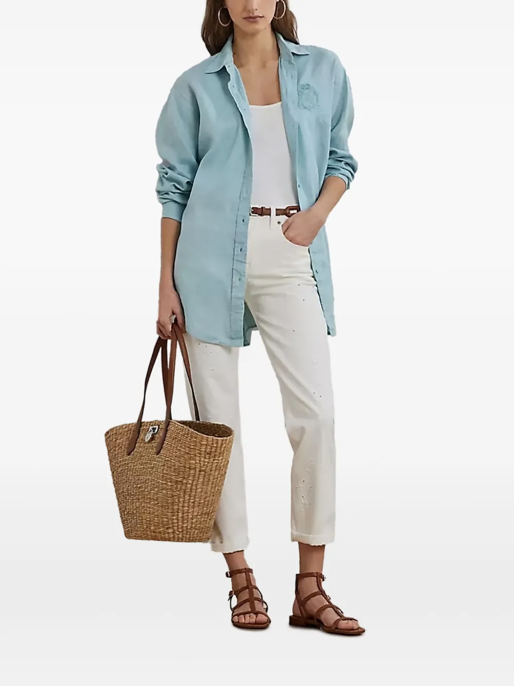 

Вышитые потертые джинсы Lauren Ralph Lauren, белый