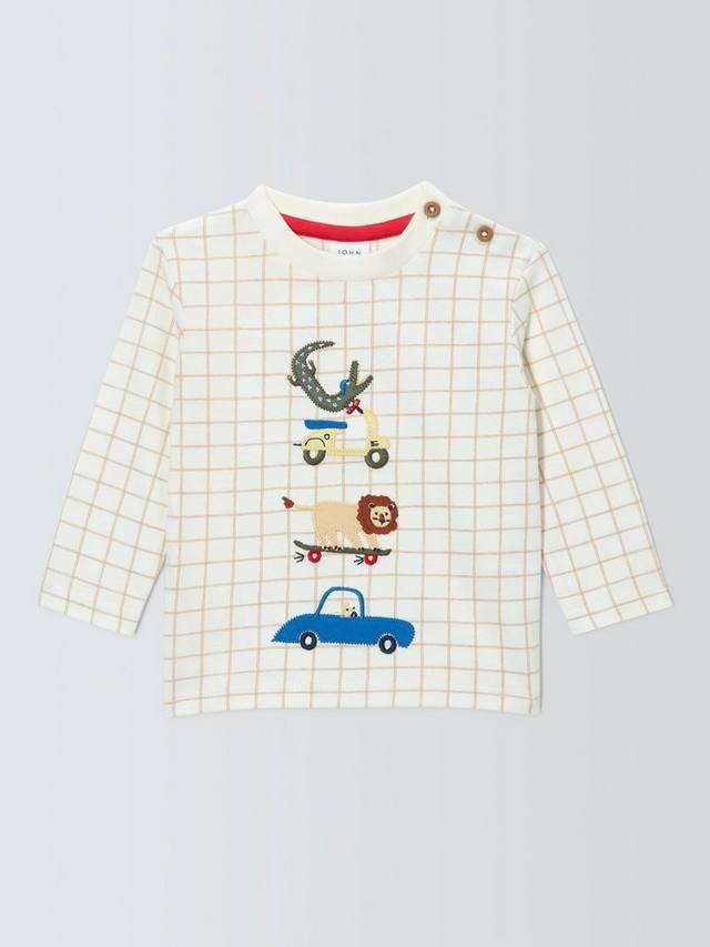 

Детская футболка с длинными рукавами и вышивкой Baby Check John Lewis, Natural