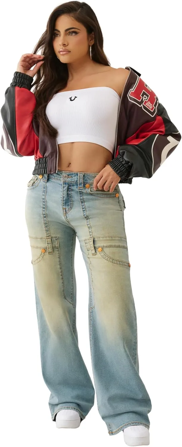 

True Religion женские джинсы Carpenter Bobbi с клапанными карманами и крупной строчкой T