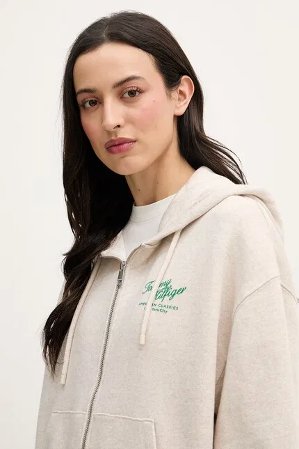 Толстовка на молнии хлопок Tommy Hilfiger, бежевый — фото 4