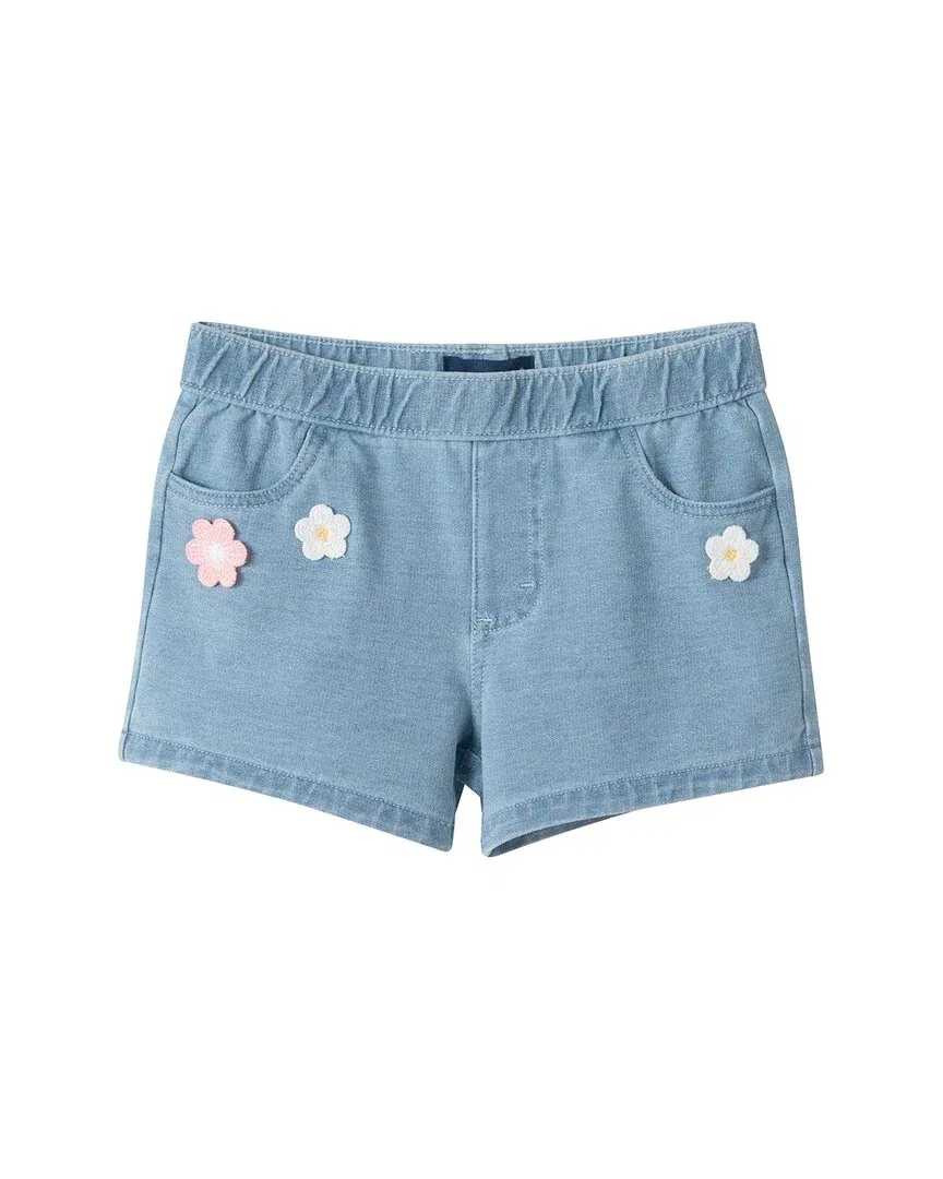 Andy & Evan Crochet Flower Knit Denim Short, синий