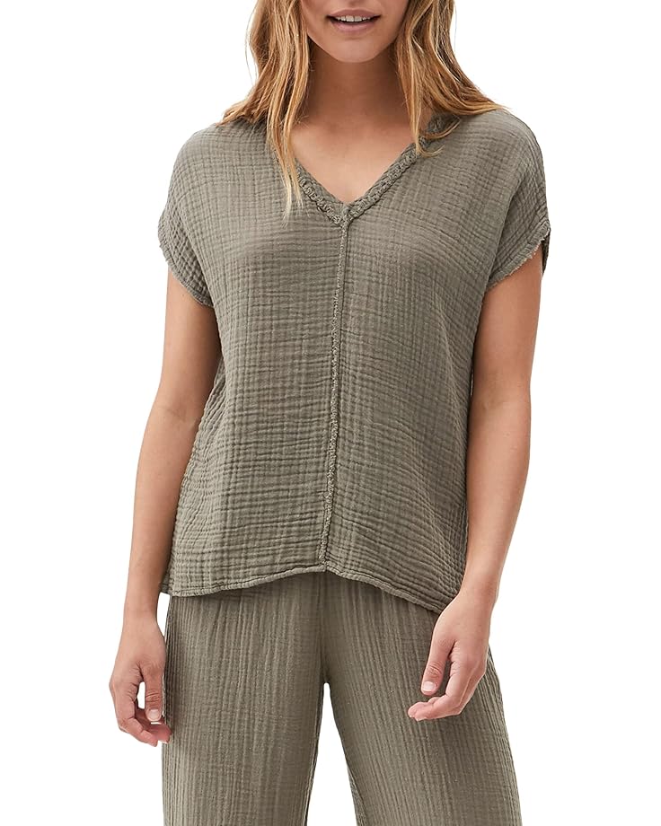 

Футболка Michael Stars Draya Double Gauze V-Neck Tee, оливковый