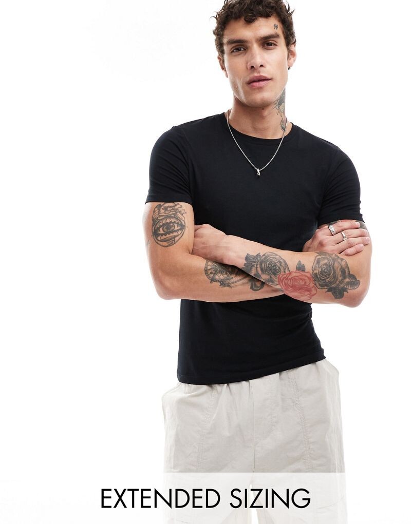 

Черная футболка с круглым вырезом и круглым вырезом ASOS DESIGN