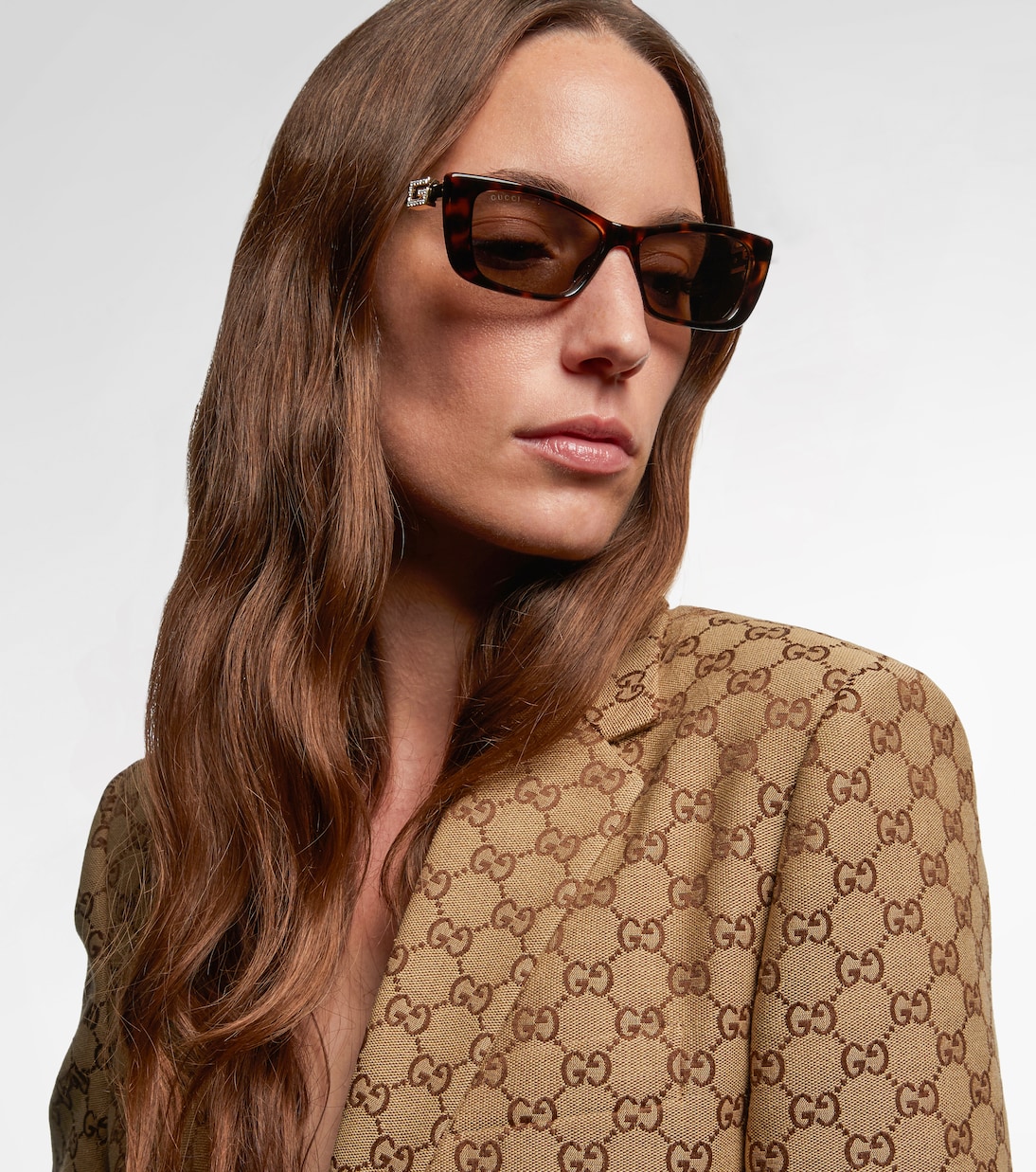 Прямоугольные солнцезащитные очки с декором Gucci, Havana-Havana-Grey — фото 3