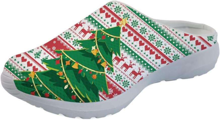 

Мужские садовые сабо GLENLCWE, женские сабо-сандалии, сетчатые пляжные тапочки для душа, повседневные мюли с поддержкой свода стопы для дома и улицы, Christmas Tree Deer Stripe