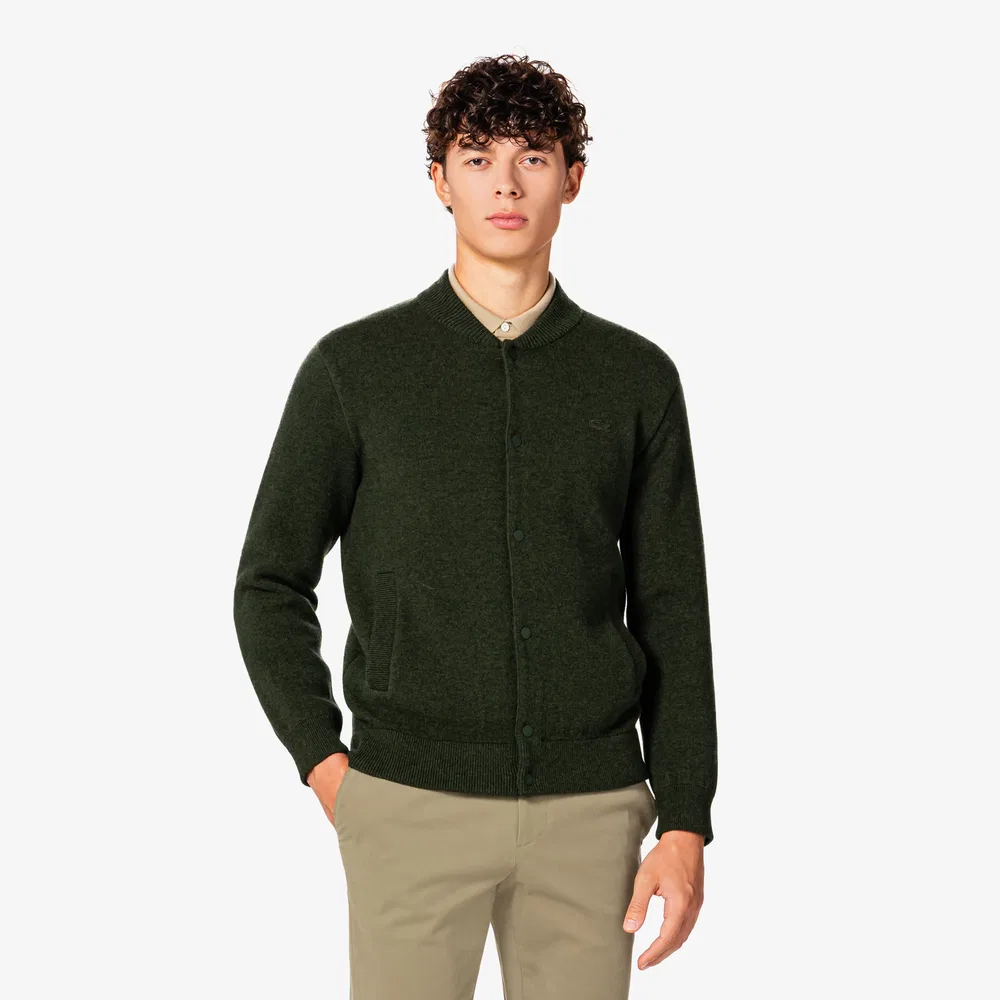Мужской двусторонний кардиган-бомбер тёмно-хаки от Lacoste — фото 4