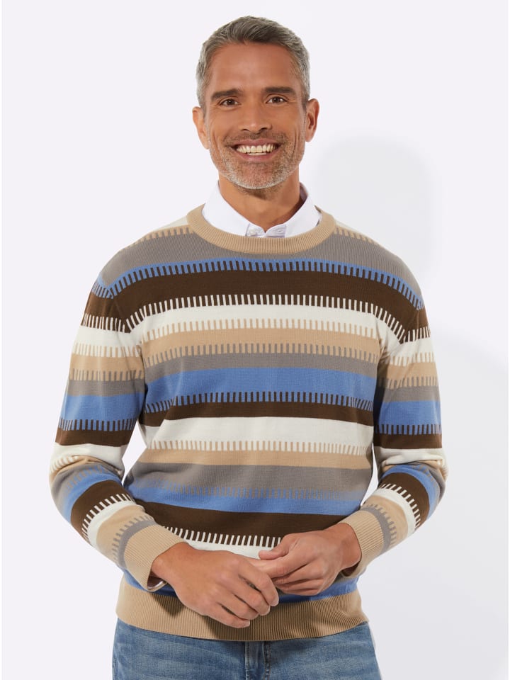 

Свитер с круглым вырезом в полоску цвета экрю и средней синей ткани Sieh an!