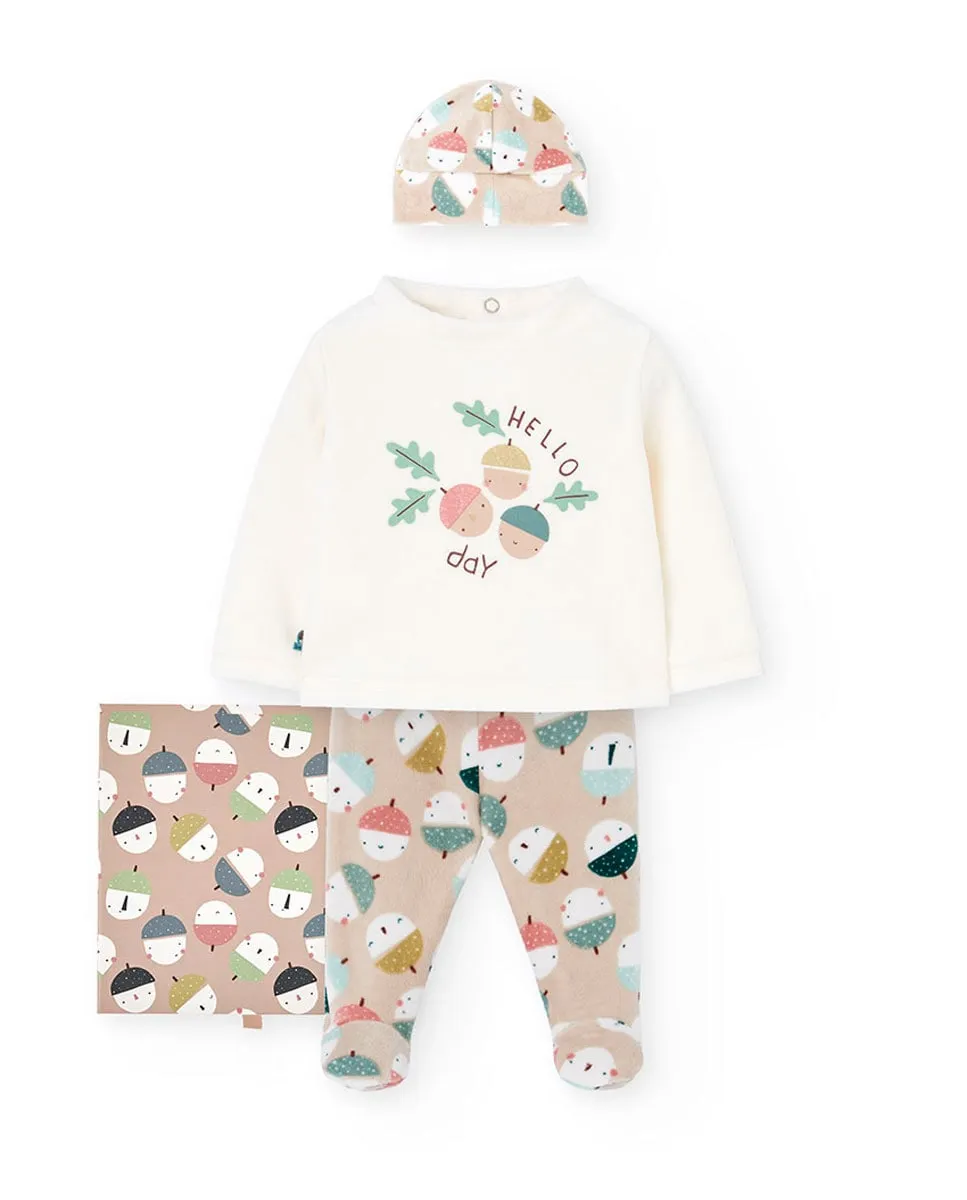 

Детский набор из 4 частей с фантазийным принтом и полуотложным воротником Boboli, бежевый