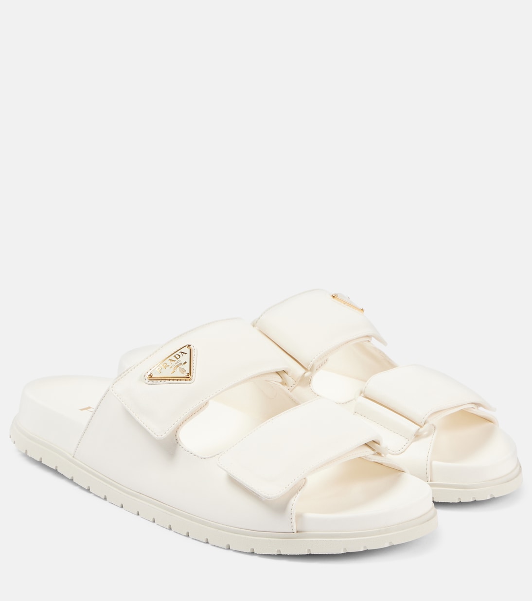 Кожаные сандалии с логотипом Prada, Avorio