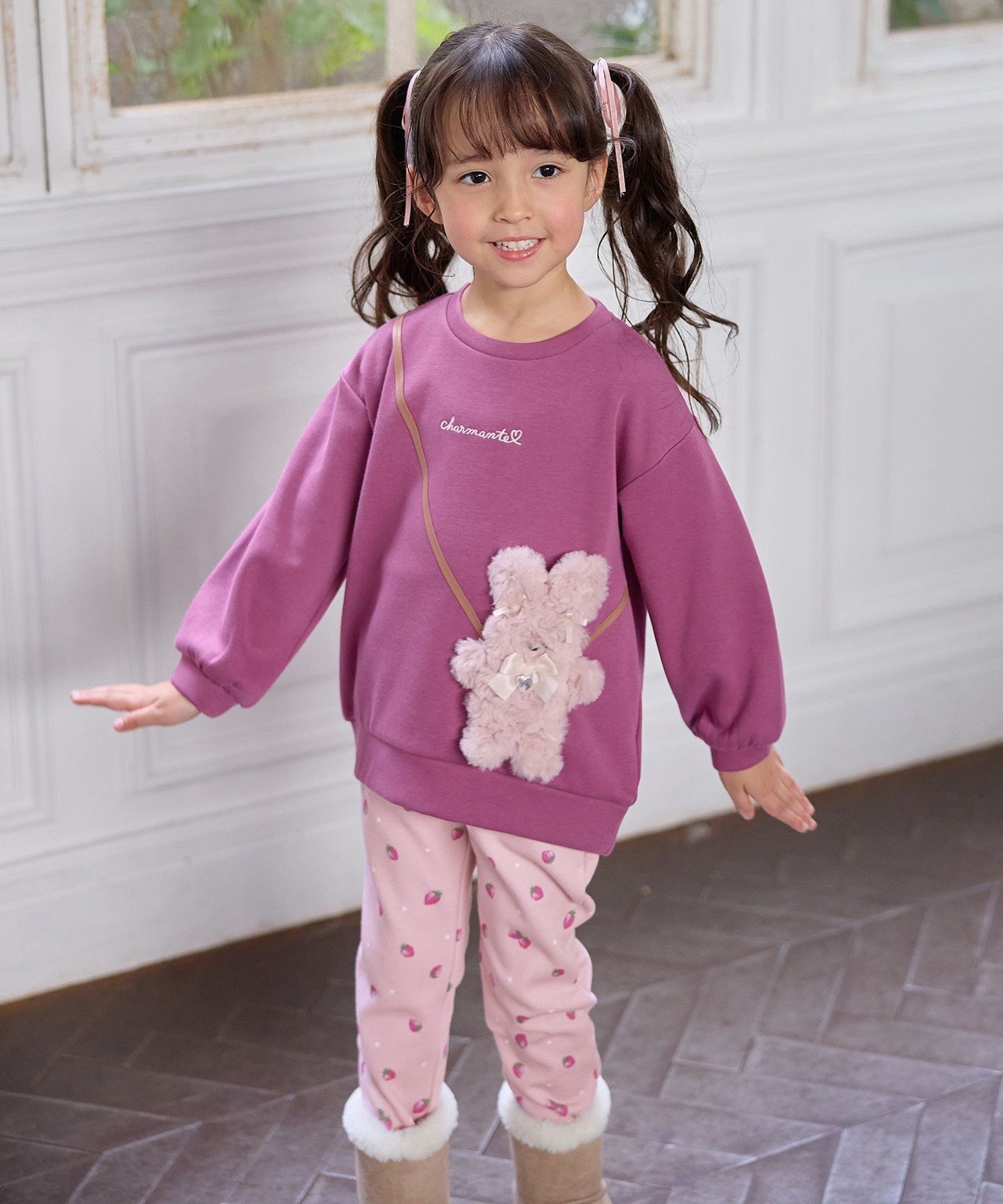 Толстовка Animal Pochette на флисовой подкладке ANY KIDS, Pink x Rabbit [012] — фото 2