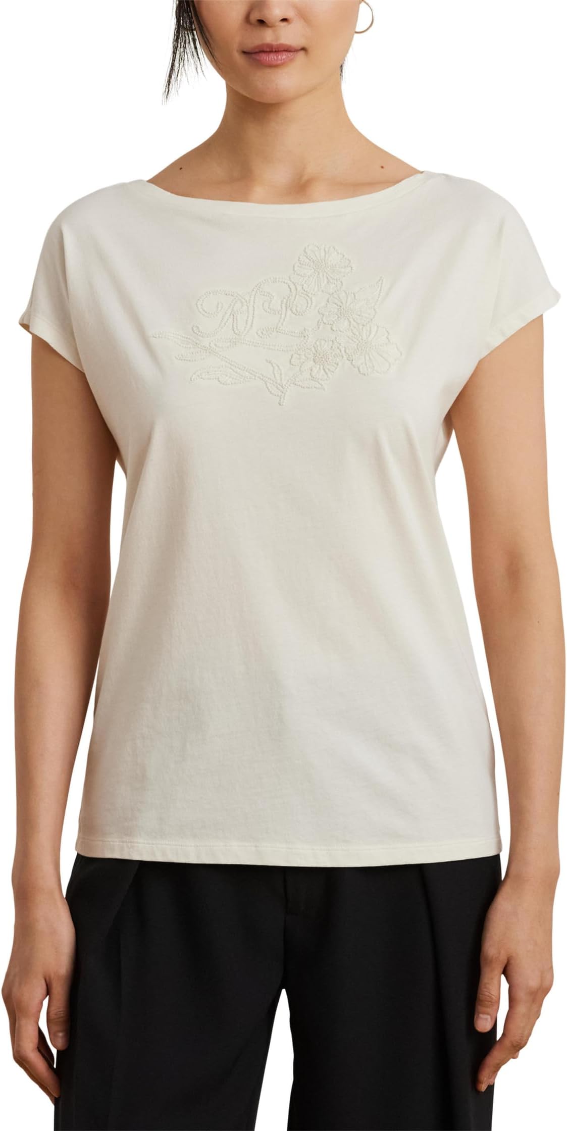 

Футболка Lauren Ralph Lauren Petite Grieta Short Sleeve T-Shirt, цвет Mascarpone Cream
