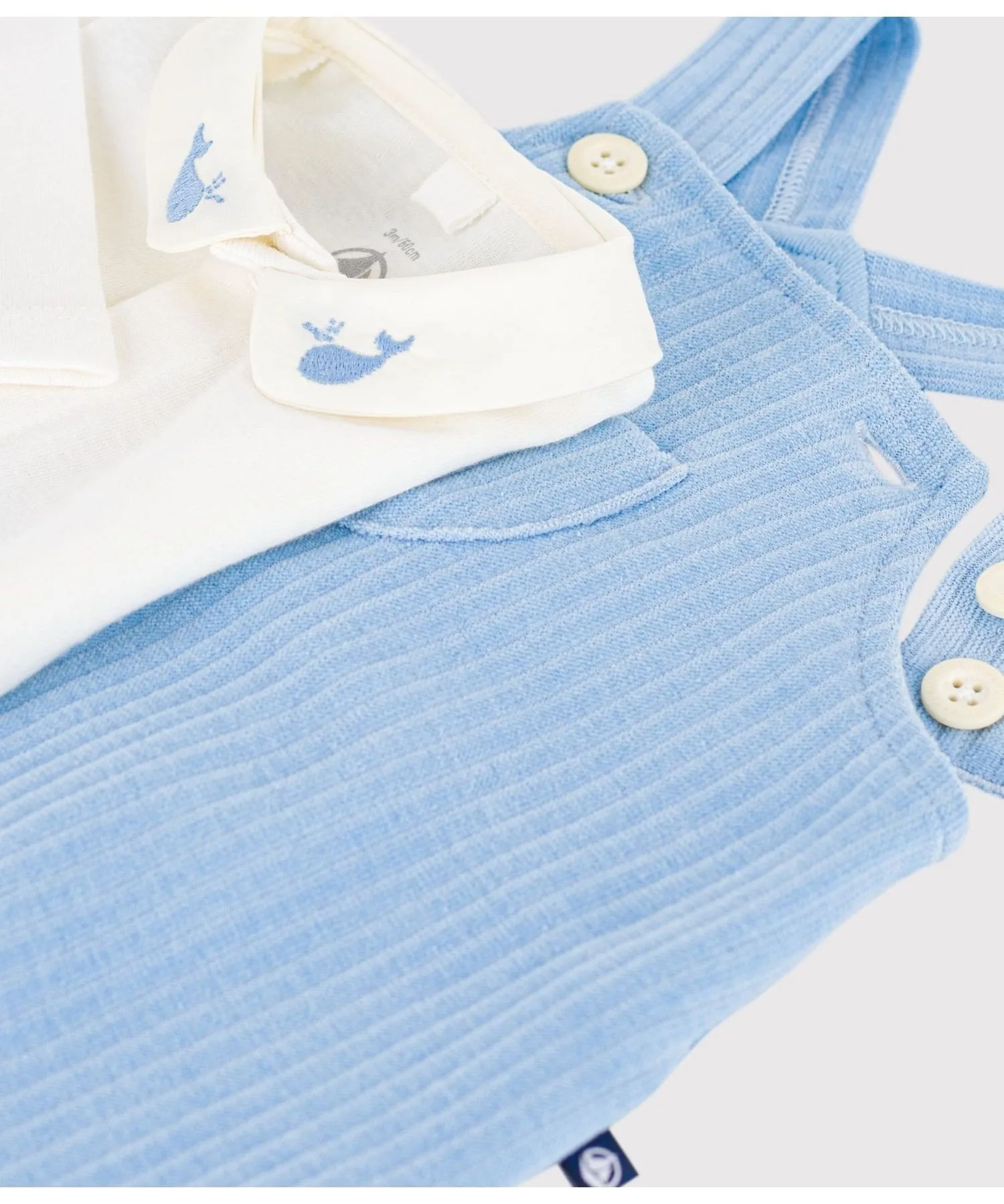 Детский велюровый комплект из 2 предметов PETIT BATEAU, Light Blue/Off White — фото 4