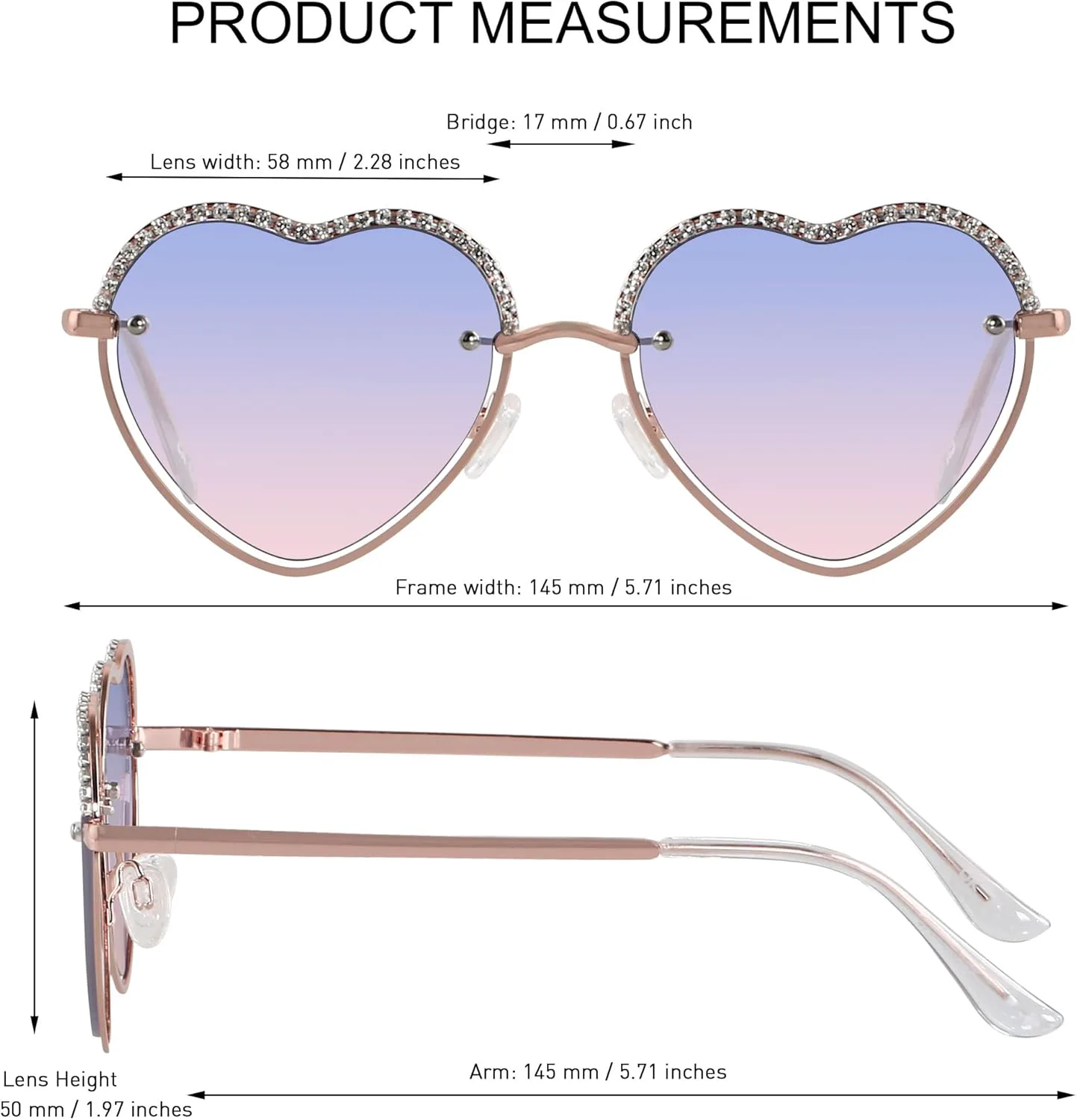 

ANDWOOD Модные солнцезащитные очки в форме сердца для женщин, украшенные стразами, с металлическим блеском и бриллиантами, Rose Gold | Blue Gradient Pink