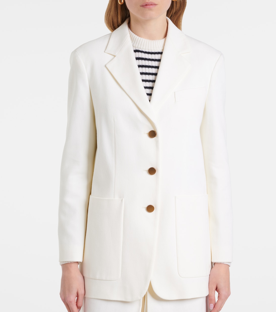 Однобортная хлопковая куртка для строевой подготовки Max Mara, Bianco — фото 4