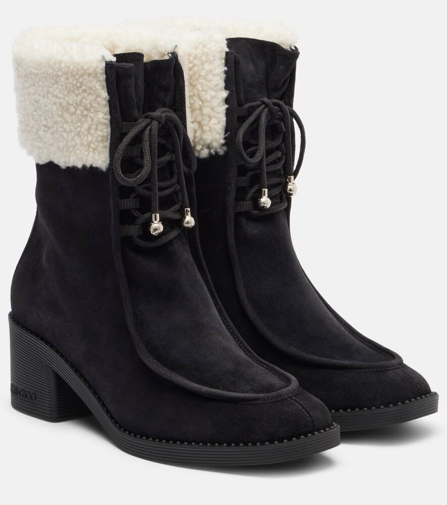 Ботильоны Hali 60 из замши с отделкой из овчины Jimmy Choo, Black/Natural