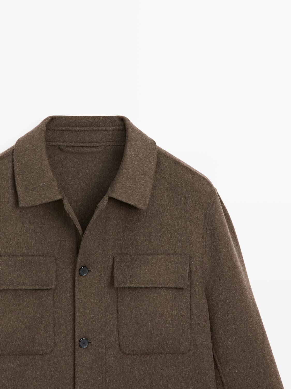 Куртка-рубашка из смесовой шерсти с карманами Massimo Dutti, khaki — фото 4