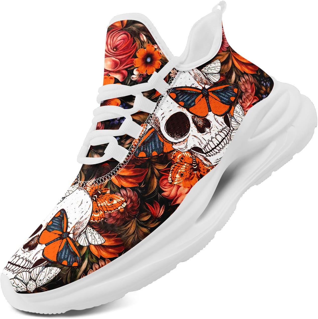 

Женские кроссовки с черепом и розой, модные цветочные кроссовки с стильным дизайном, удобные и дышащие, мужские спортивные кроссовки для тренировок и прогулок Coolcustomize, оранжевый