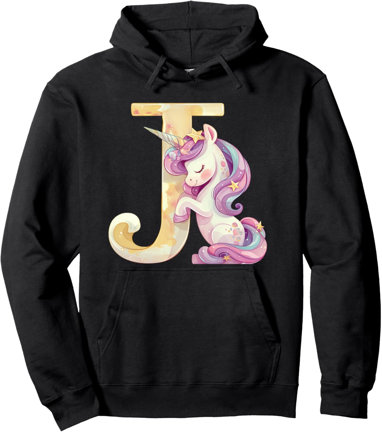 

Худи с монограммой J, наряд на день рождения с единорогом и инициалом буквы J J Unicorn Alphabet Tees Nyc, черный