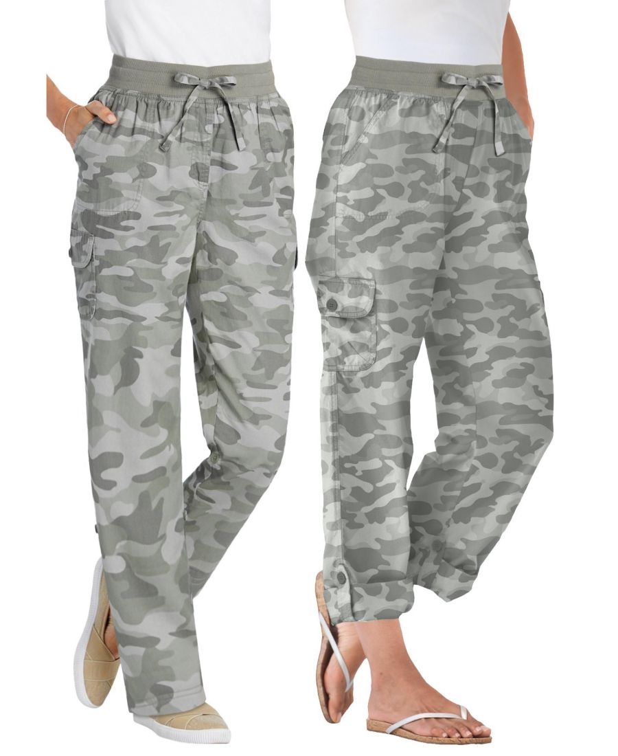 

Женские брюки-карго/капри больших размеров, трансформируемые по длине Woman Within, Olive green camouflage