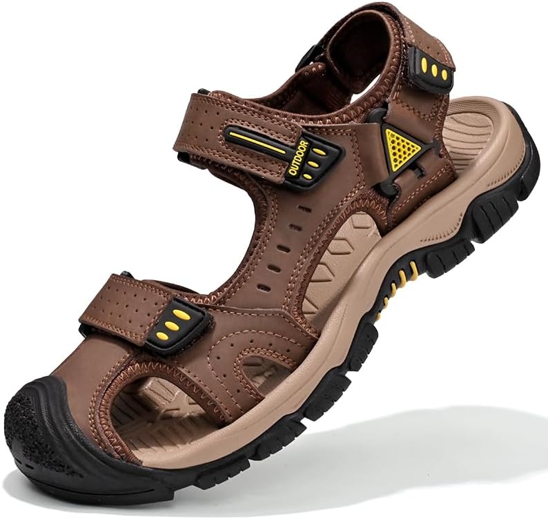 

Мужские спортивные сандалии Mecolop с закрытым носком, кожаные, для активного отдыха на открытом воздухе, повседневные летние рыбацкие туфли, темно-коричневый