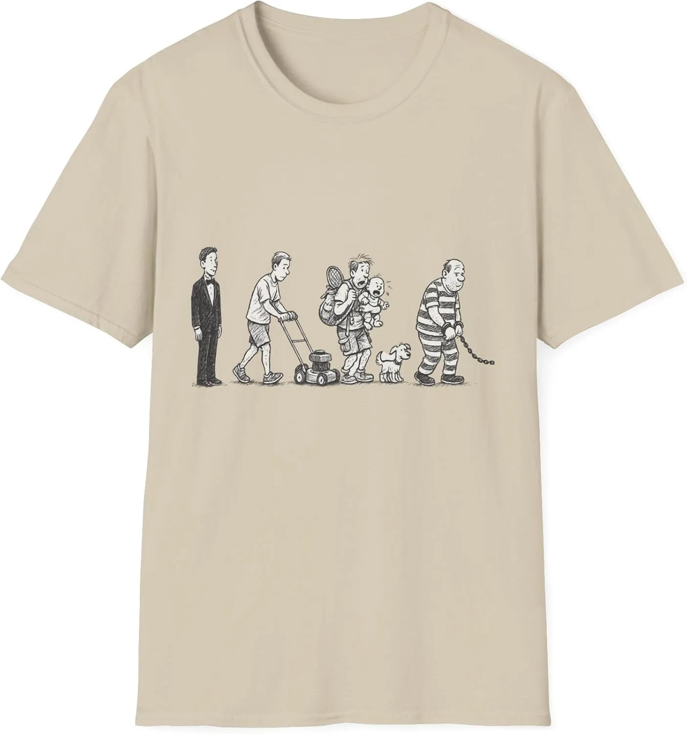 Футболка Unisex Softstyle Evolution of The Married Man, повседневная одежда, подарок для него, мужа, комфорт на каждый день GENERIC, Sand