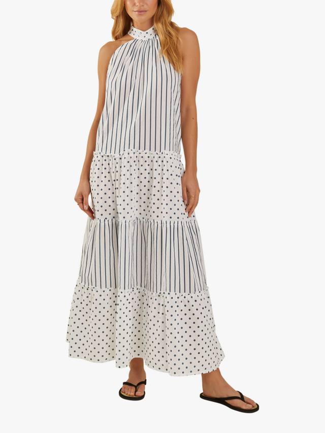 

Многоуровневое платье макси в точечную полоску Accessorize, цвет White/Navy