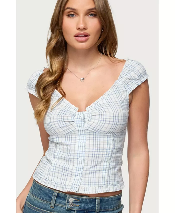 

Женский топ Dolsy Plaid на пуговицах Edikted, синий