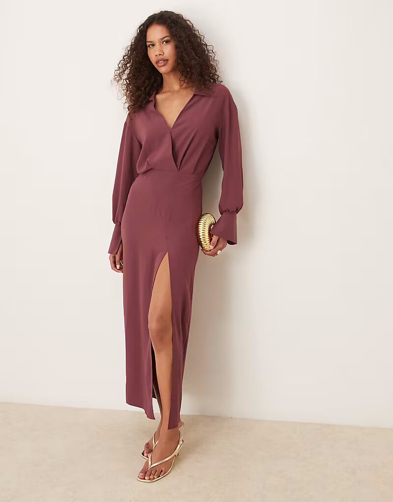 

Платье-рубашка миди с запахом и декоративными швами виноградного цвета Asos Design