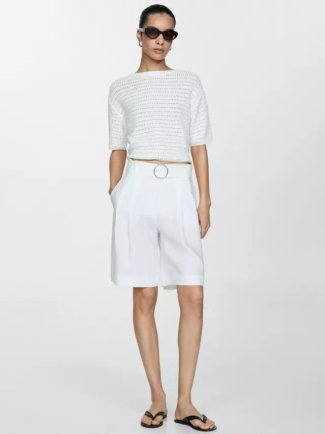 

Шорты Mango Samari Linen Belted, белый