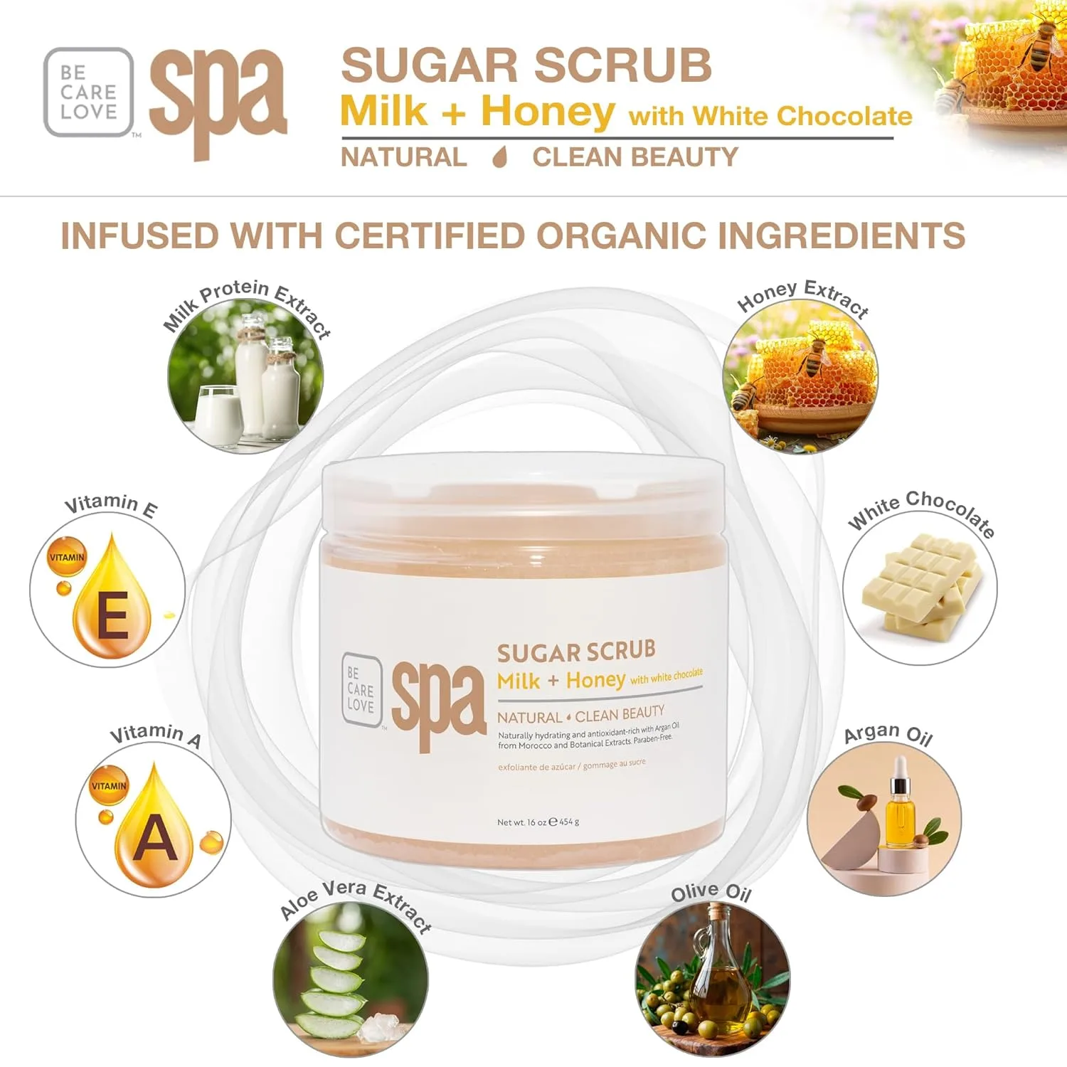 BCL SPA скраб для тела с сахаром, органическим молоком и медом, с белым шоколадом, удаляет омертвевшую кожу, 453 г 453.60 г (1 шт.), Olive — фото 2