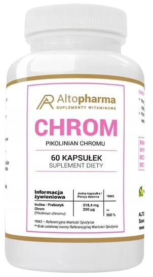 

Alto Pharma, Пиколинат хрома, 200 мкг хрома + пребиотик, 60 капсул.